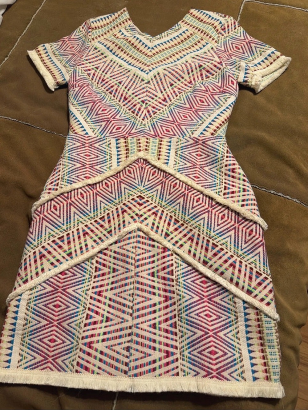 Free People Cream Mini Dress with Pink, Blue & Yellow Geometric Print